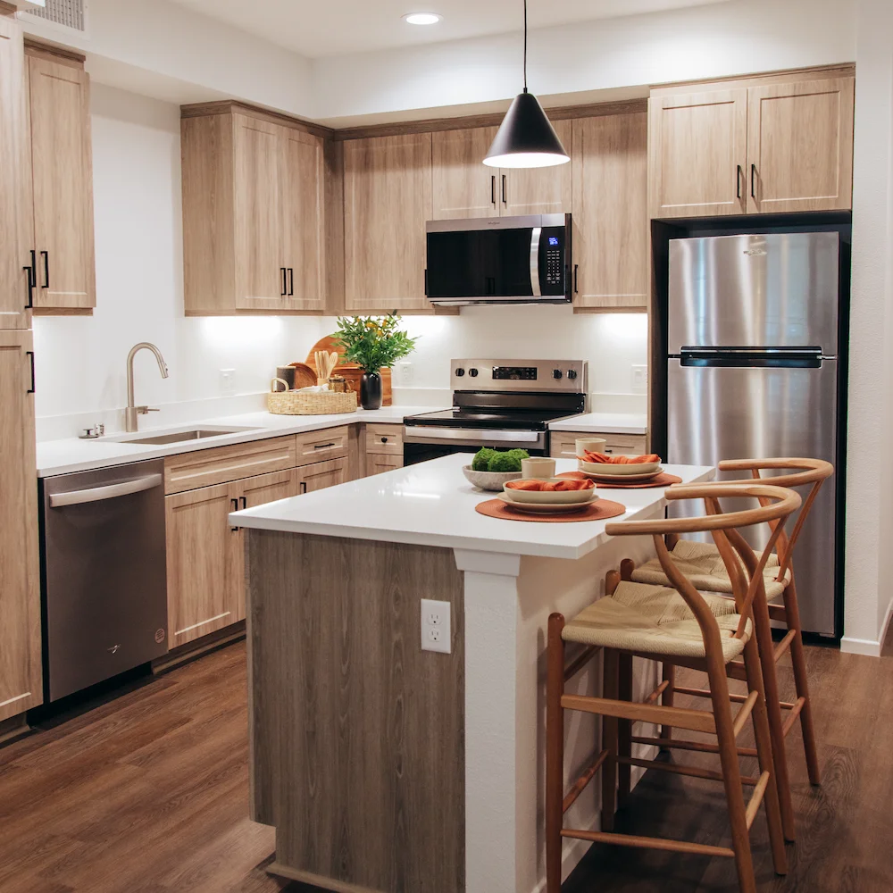 furnished kitchen with stainless steel appliances - Terra Vista